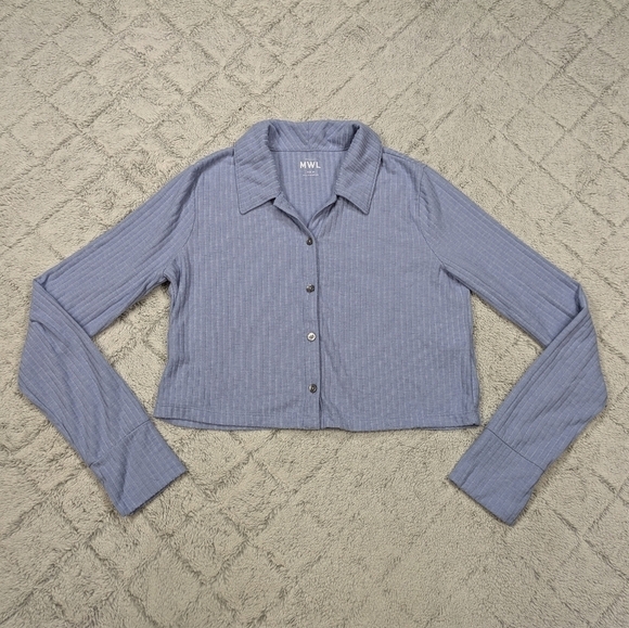 Madewell Tops - Madewell Sweater Women's M Blue Light MWL Brushed Rib Cropped Cardigan Cozy